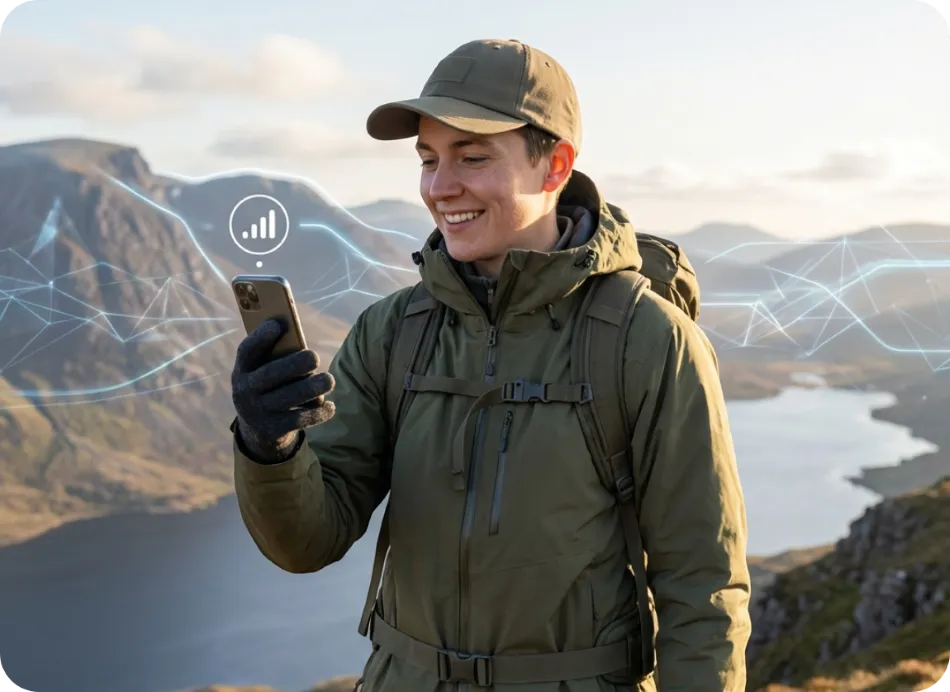 Traveler using an eSIM abroad